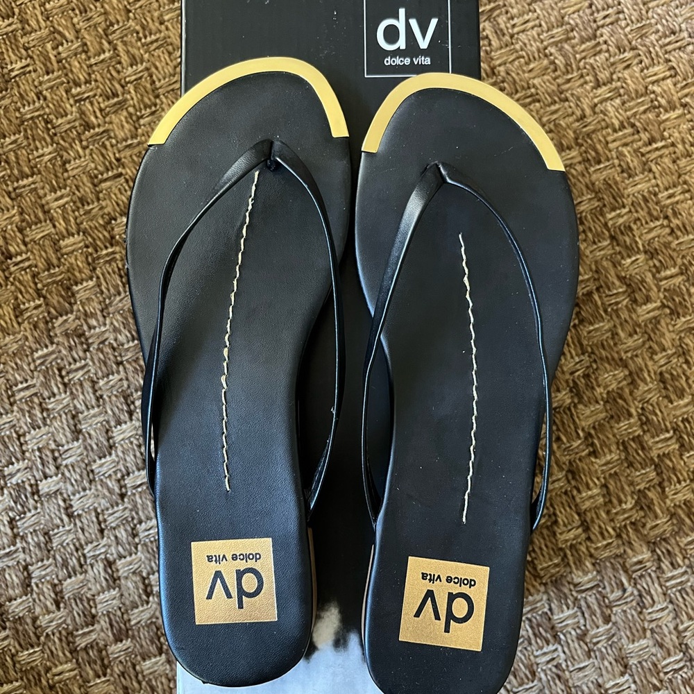 Dolce Vita Dania Black Flip flops with Gold Trim